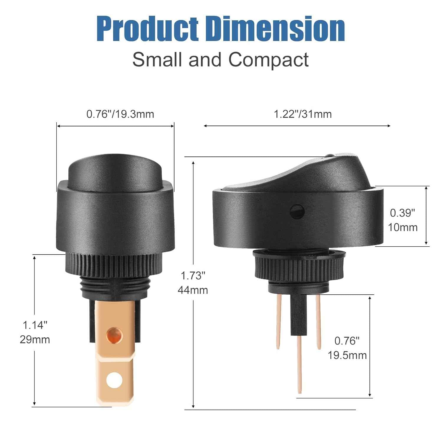 Zimonto LED on off switch for RV with compact dimensions for easy installation in vehicles