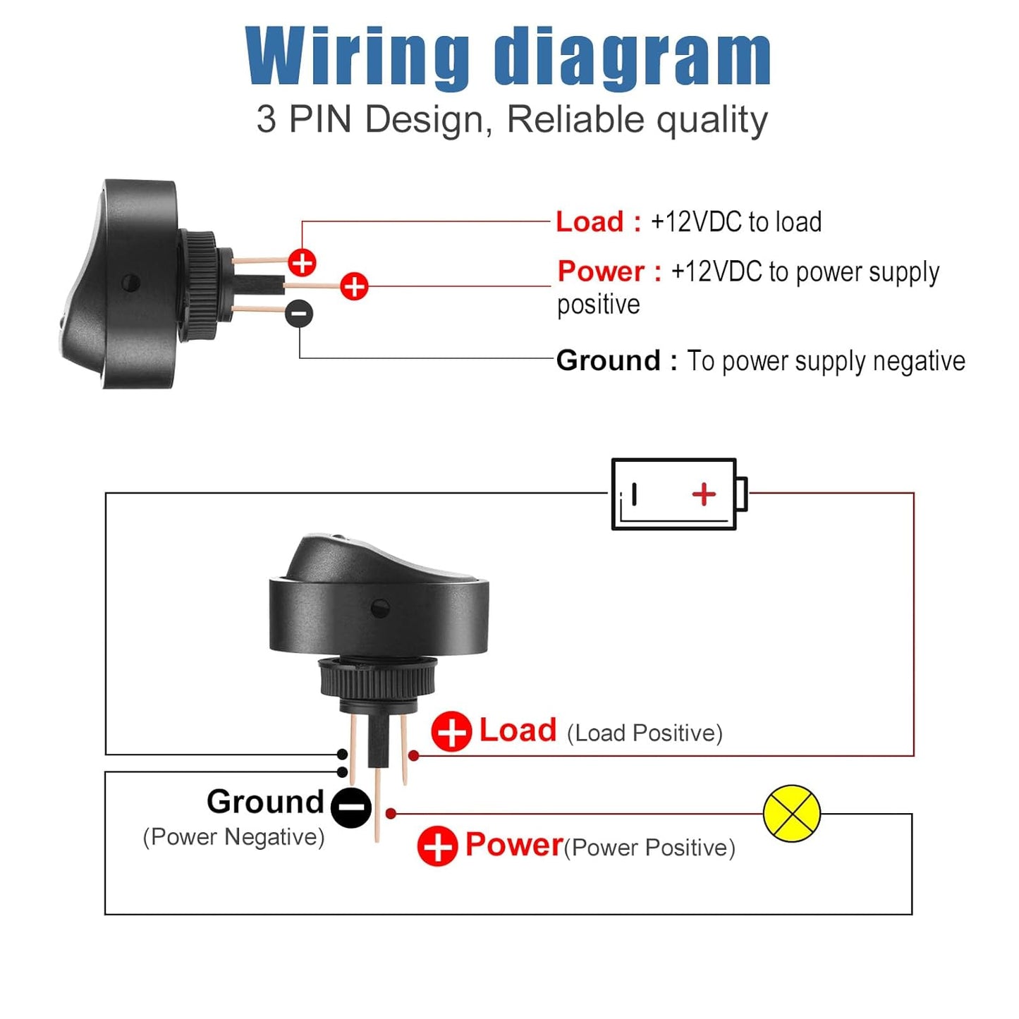 Wiring diagram for LED on off switch for RV with 3 pin design and reliable quality