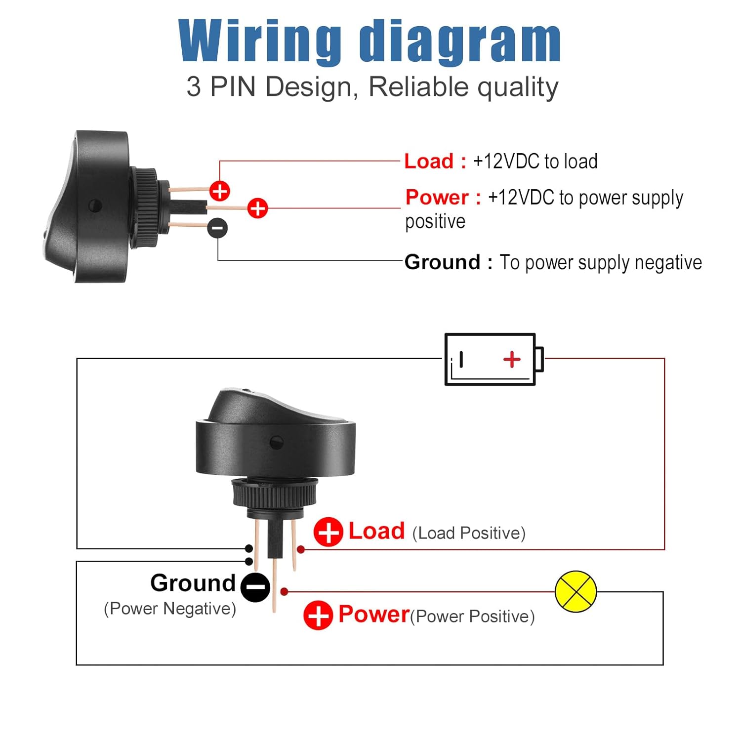 Wiring diagram for LED on off switch for RV with 3 pin design and reliable quality