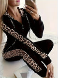 Leopard print hoodie jogger set in black with stylish leopard detailing and comfortable fit
