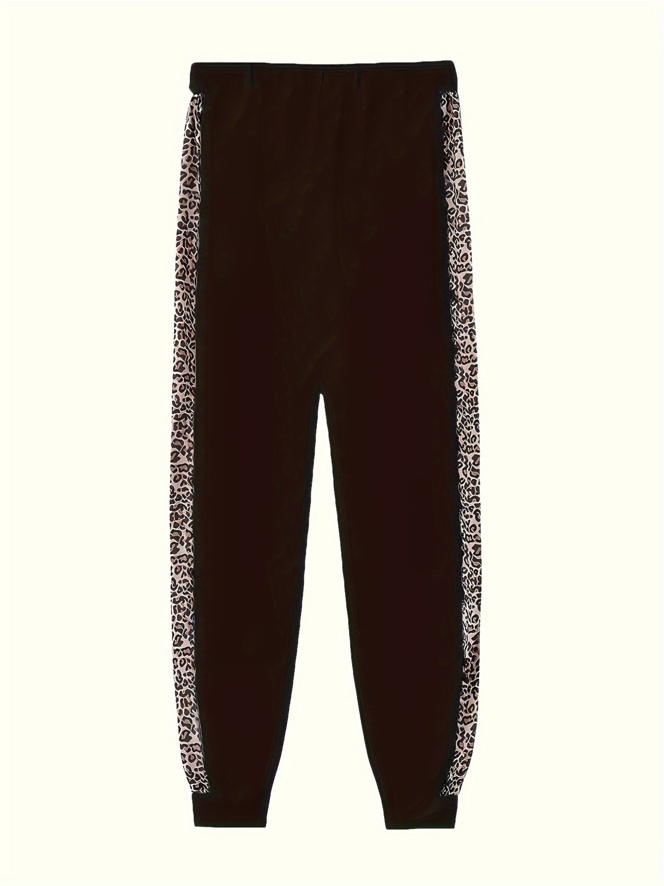 Leopard print hoodie jogger set featuring stylish black joggers with leopard print side panels