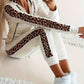 Stylish leopard print hoodie jogger set with contrasting stripes for a trendy look