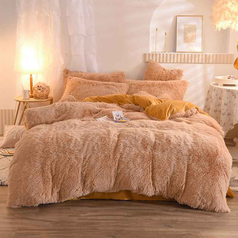 Luxury Fleece Duvet Cover Set in Soft Pink Color