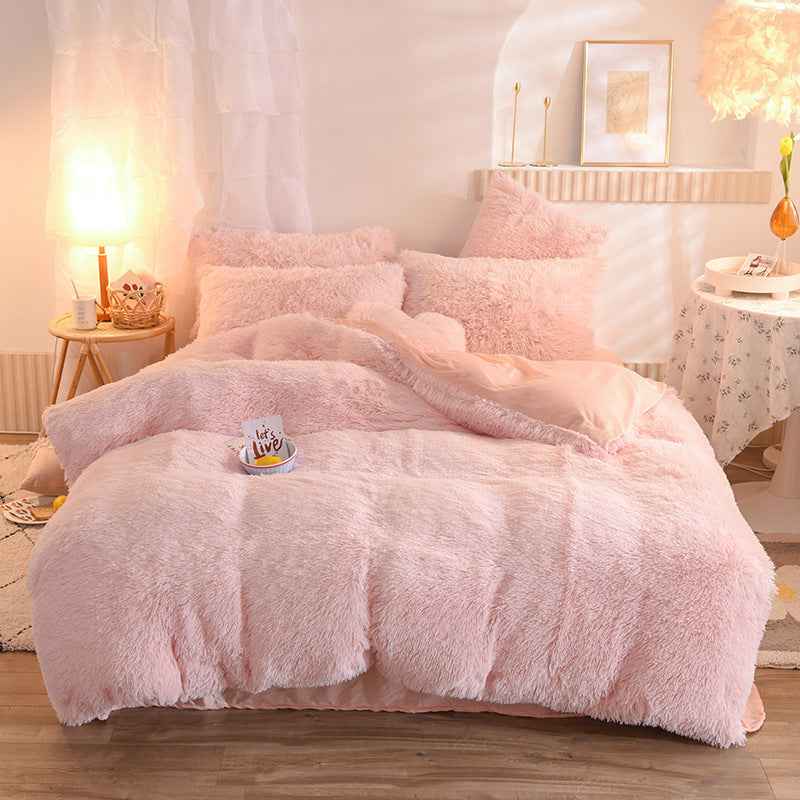 Luxury Fleece Duvet Cover Set in Soft Pink Color