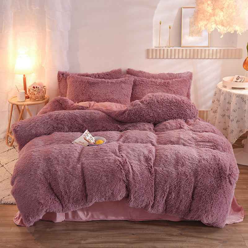 Luxury Fleece Duvet Cover Set in Soft Pink Color