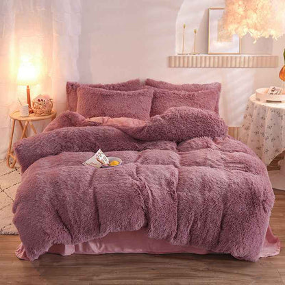 Luxury Fleece Duvet Cover Set in Soft Pink Color