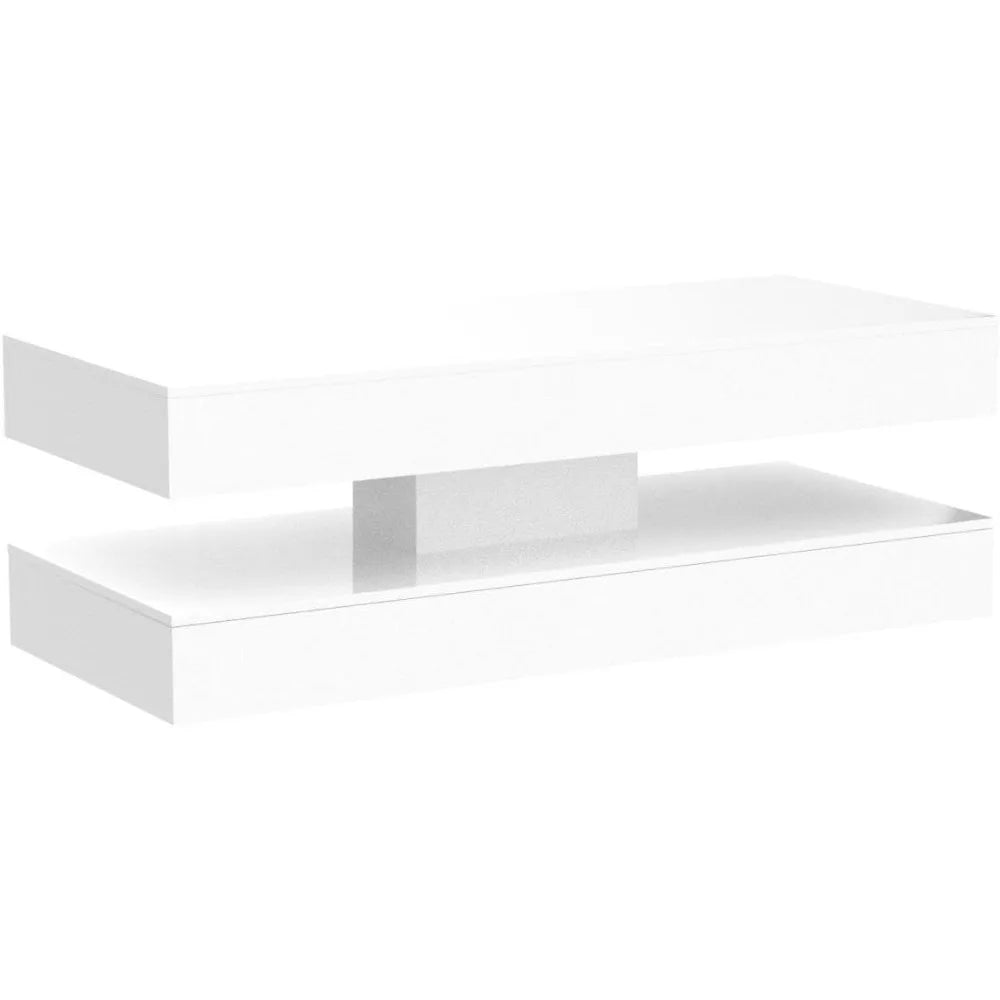 Zimonto Modern White Coffee Table with Sleek Design and Open Storage Shelf
