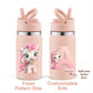 Personalized unicorn water bottle with a fixed pattern side and customizable name option