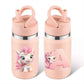 Personalized unicorn water bottle in pink featuring cute unicorn designs and custom name option