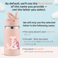 Personalized unicorn water bottle in pink with customizable name label and cute unicorn graphic