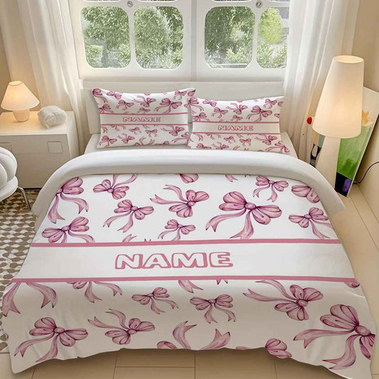 Zimonto Pink Bow Bedding Set - Stylish and Personalized