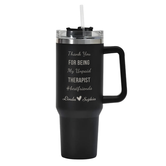 popcustoms - 40oz Stainless Steel Tumbler Travel Mug with Handle and Straw for Cup Holder