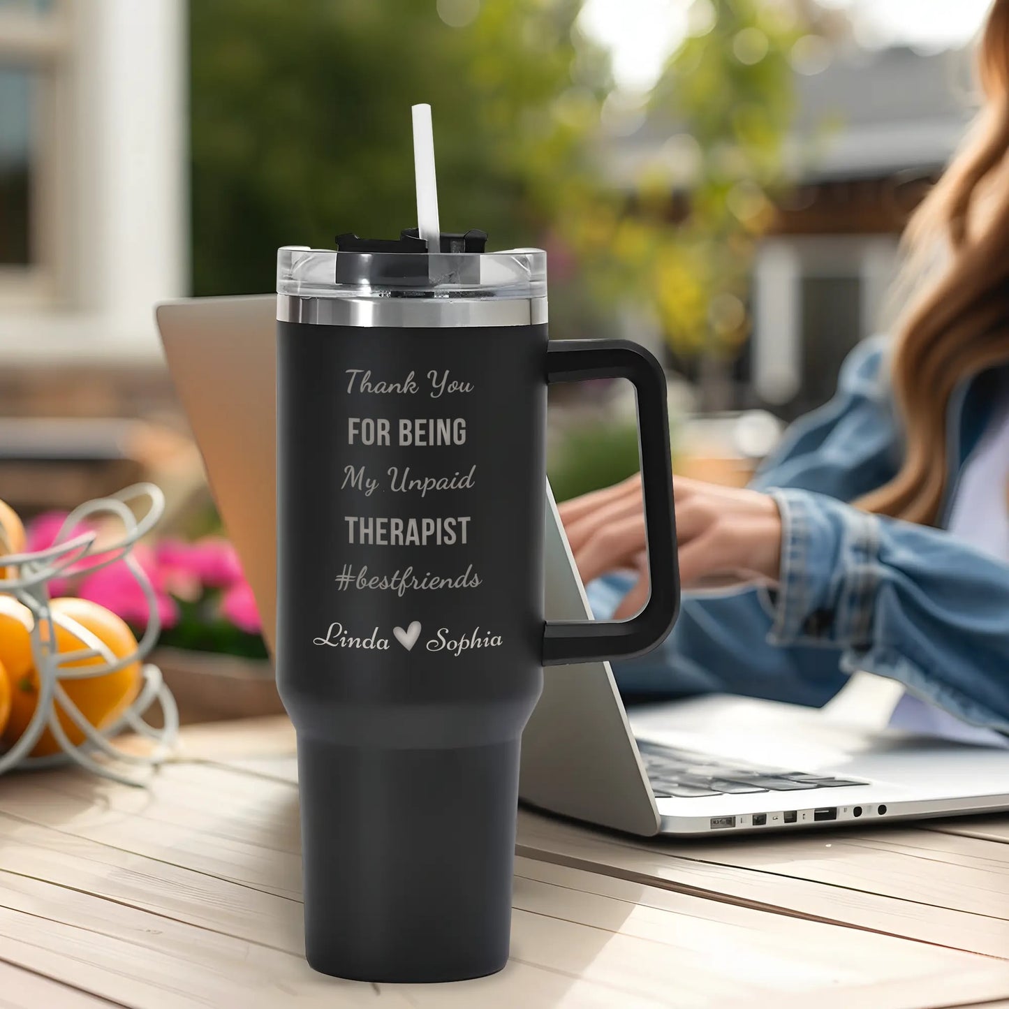 popcustoms - 40oz Stainless Steel Tumbler Travel Mug with Handle and Straw for Cup Holder