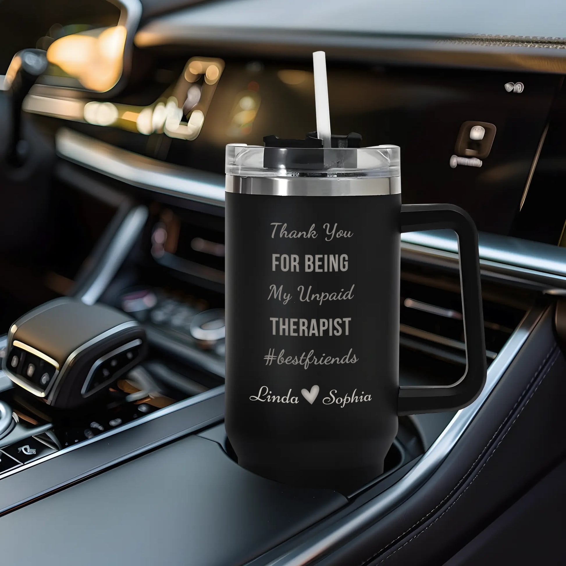 popcustoms - 40oz Stainless Steel Tumbler Travel Mug with Handle and Straw for Cup Holder