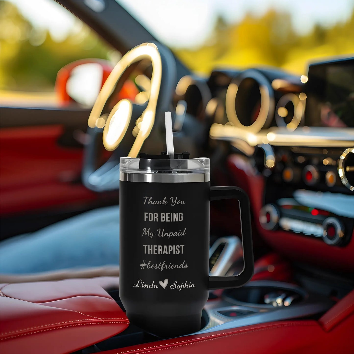 popcustoms - 40oz Stainless Steel Tumbler Travel Mug with Handle and Straw for Cup Holder