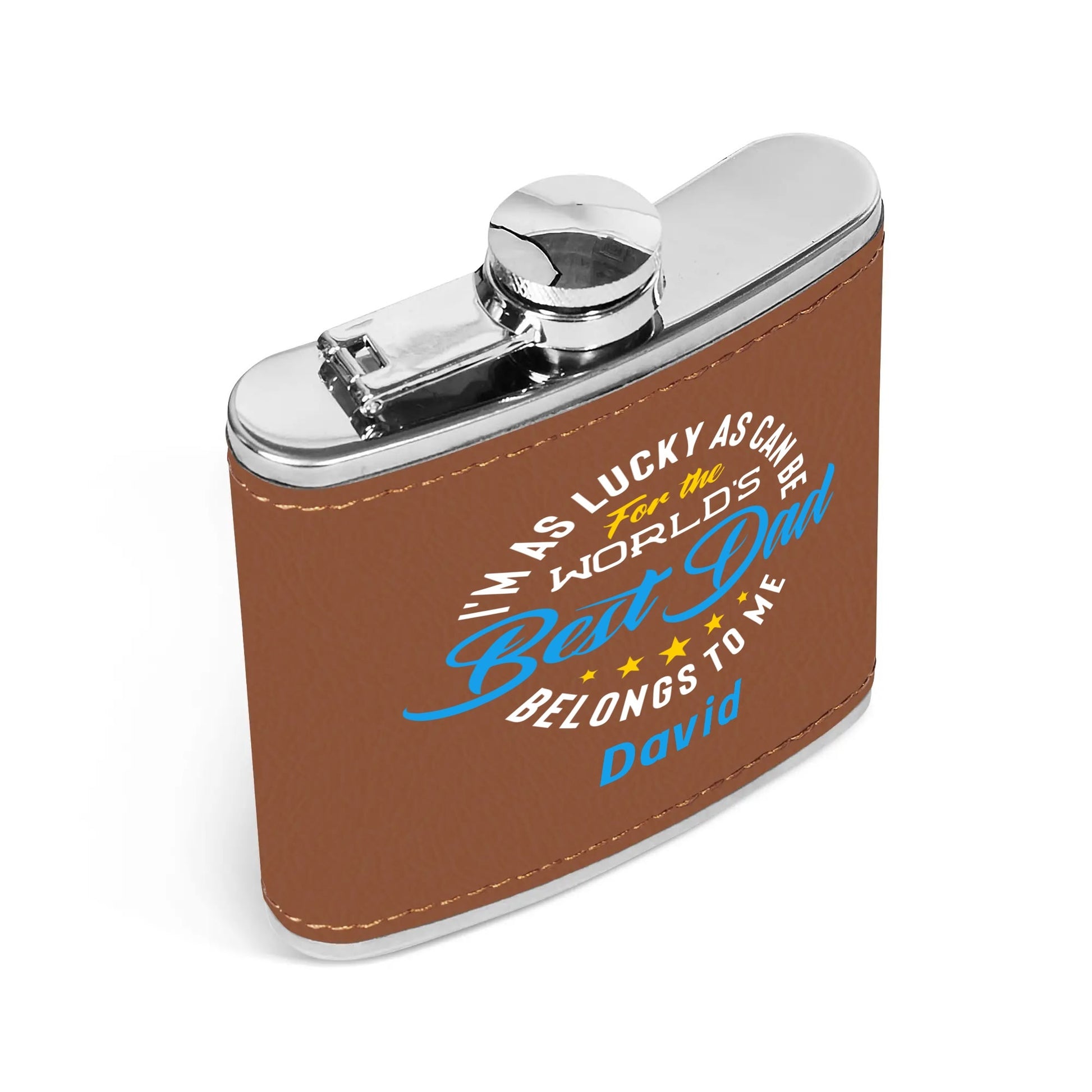 popcustoms - Custom Leather Wrapped Stainless Steel 6oz Flask