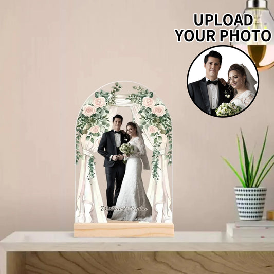 popcustoms - Personalised Lightweight Arch Acrylic Table Sign with Wood Stand