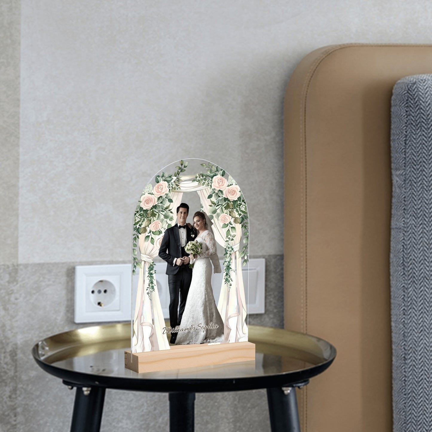 popcustoms - Personalised Lightweight Arch Acrylic Table Sign with Wood Stand