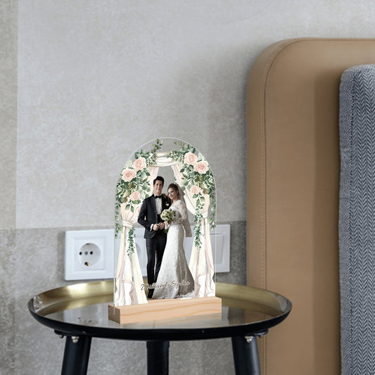 popcustoms - Personalised Lightweight Arch Acrylic Table Sign with Wood Stand