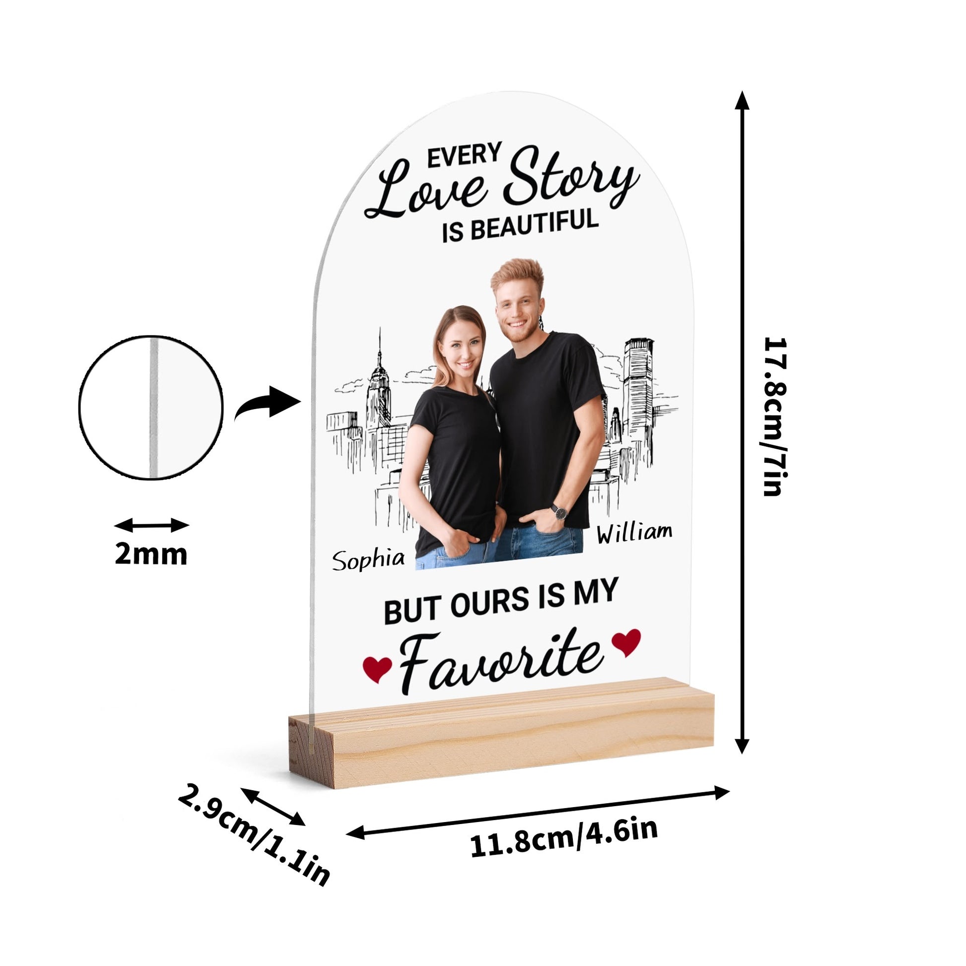 popcustoms - Personalised Lightweight Arch Acrylic Table Sign with Wood Stand