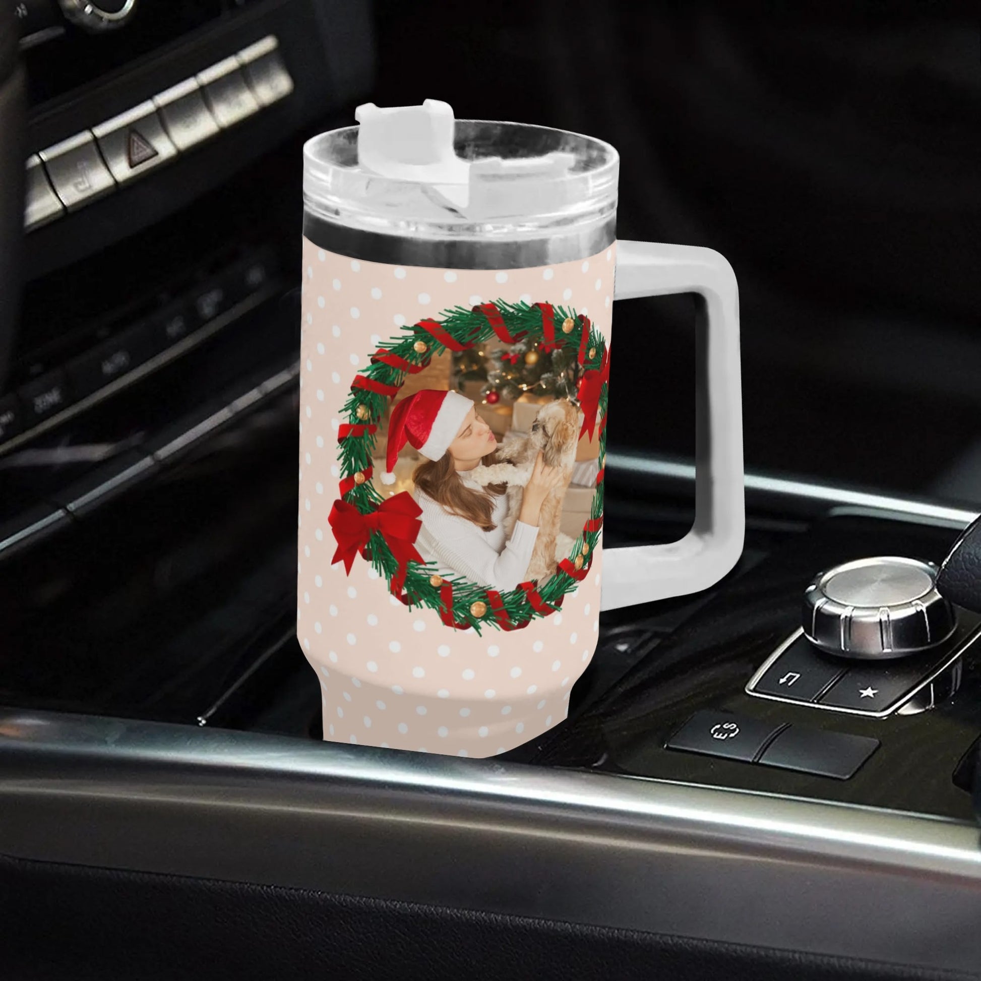 popcustoms - Personalized 40oz Stainless Steel Tumbler Gift With White Handle and Straw