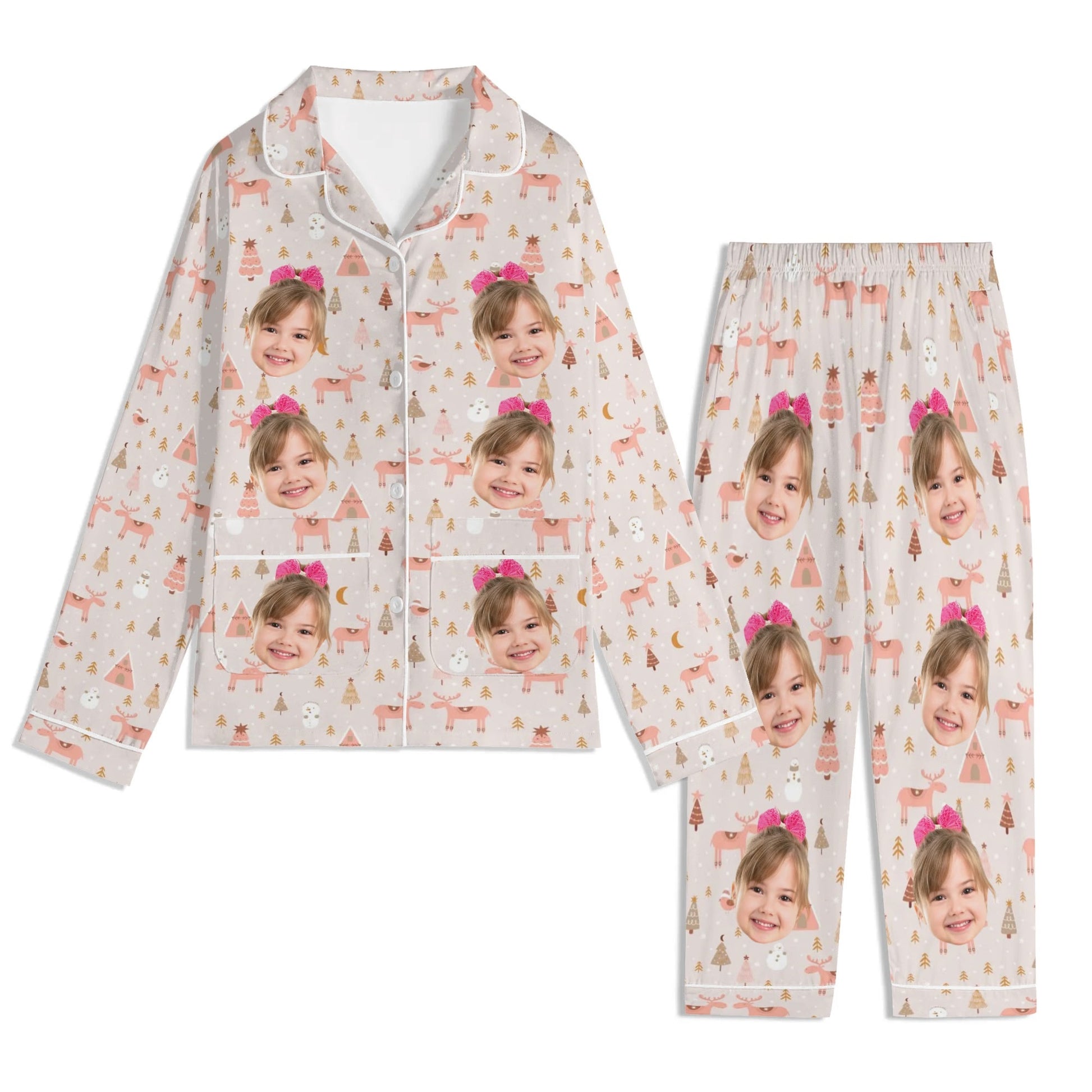 popcustoms - Childrens Long Sleeve Nightwear Pajama Set with Pockets White