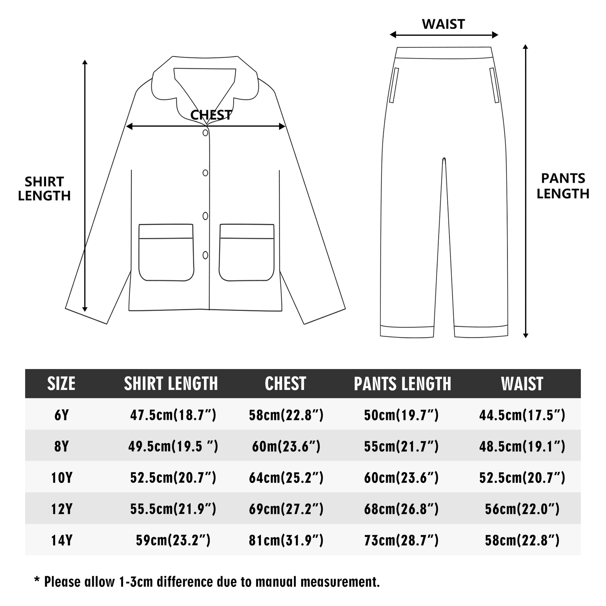 popcustoms - Childrens Long Sleeve Nightwear Pajama Set with Pockets