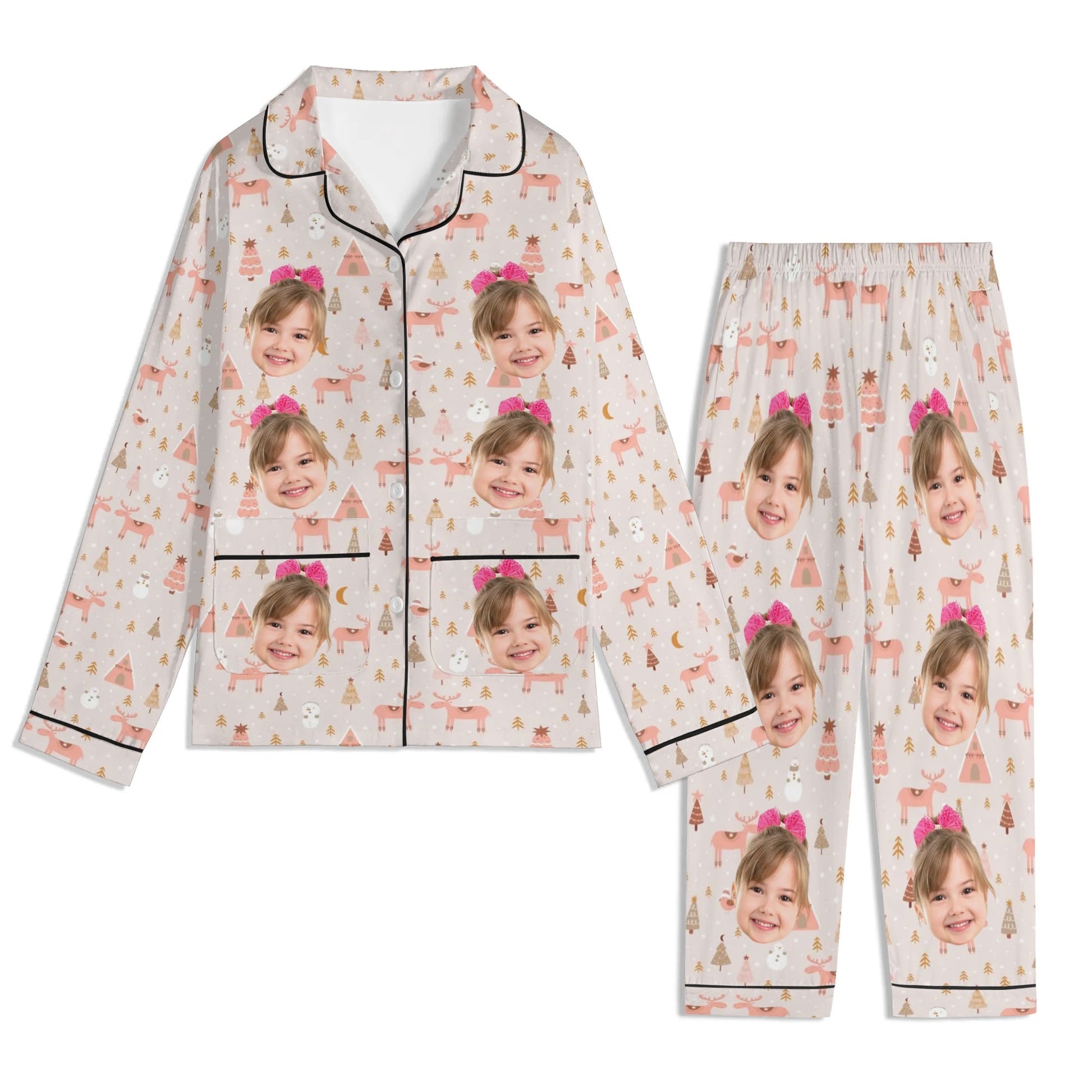 popcustoms - Childrens Long Sleeve Nightwear Pajama Set with Pockets Black