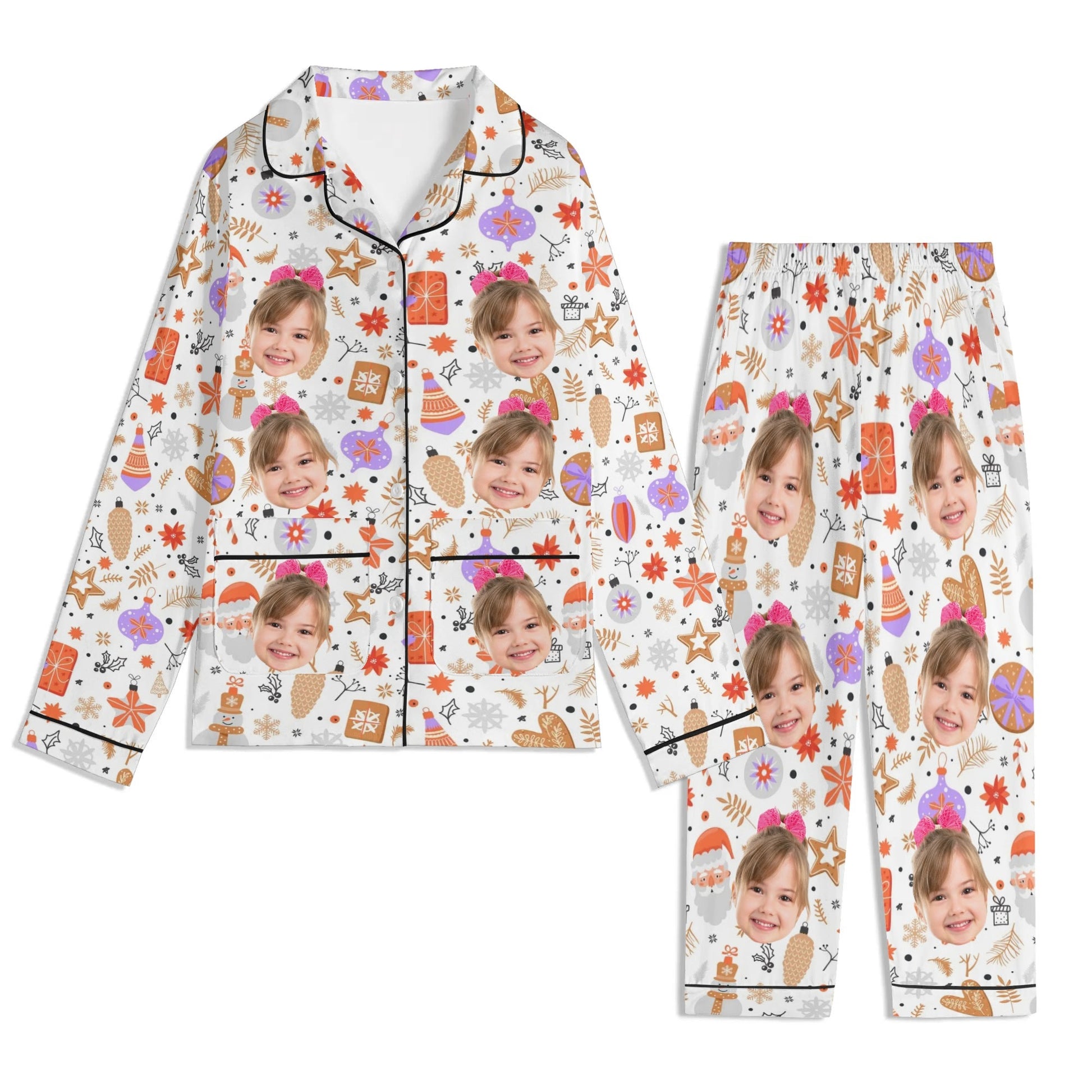 popcustoms - Childrens Long Sleeve Nightwear Pajama Set with Pockets Black