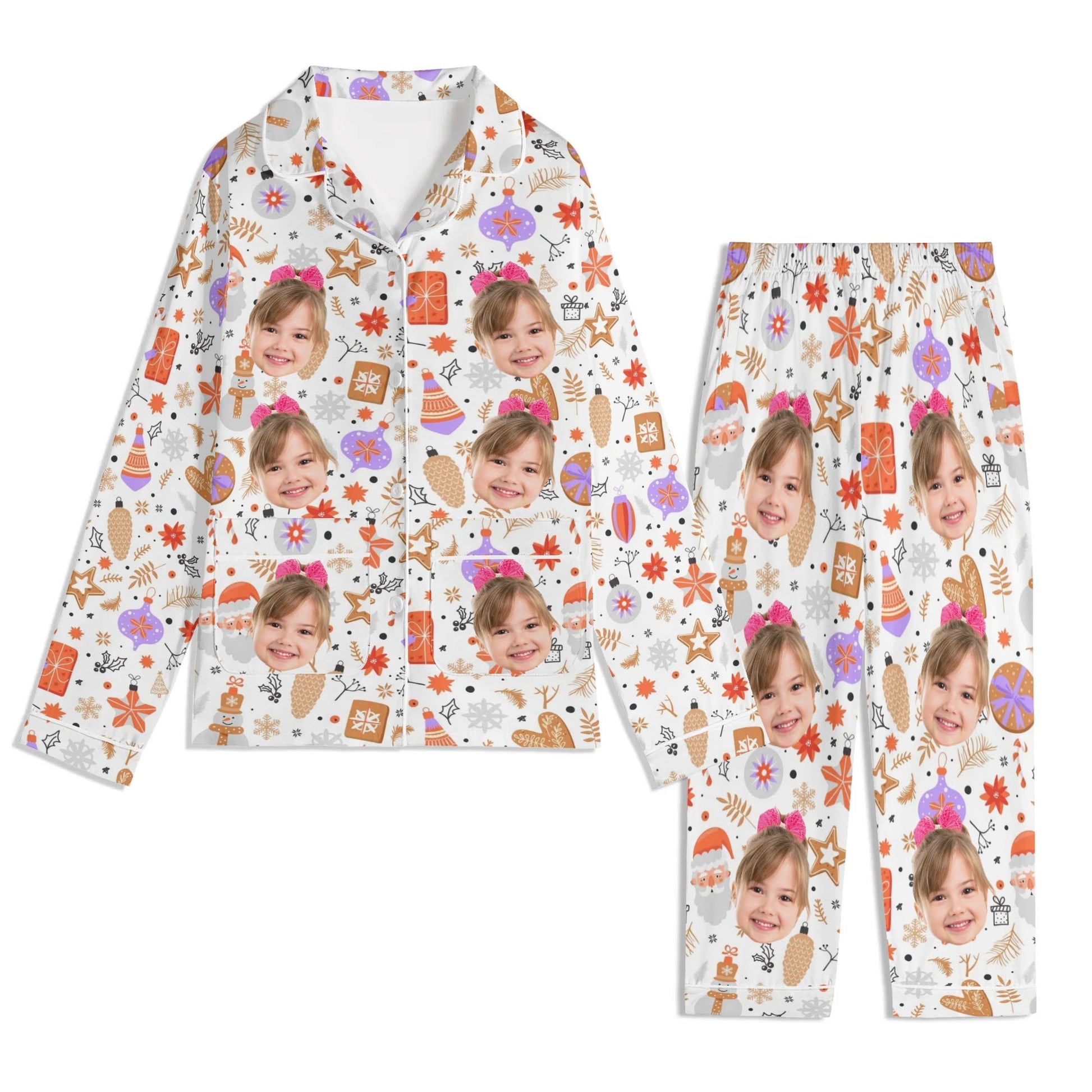 popcustoms - Childrens Long Sleeve Nightwear Pajama Set with Pockets White