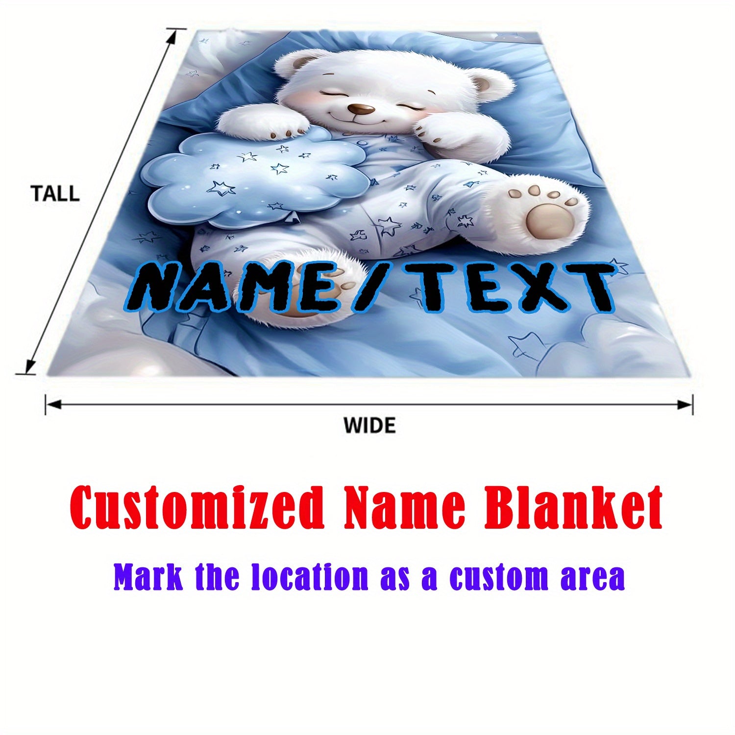 Personalized White Bear Soft Flannel Blanket Custom Warmth