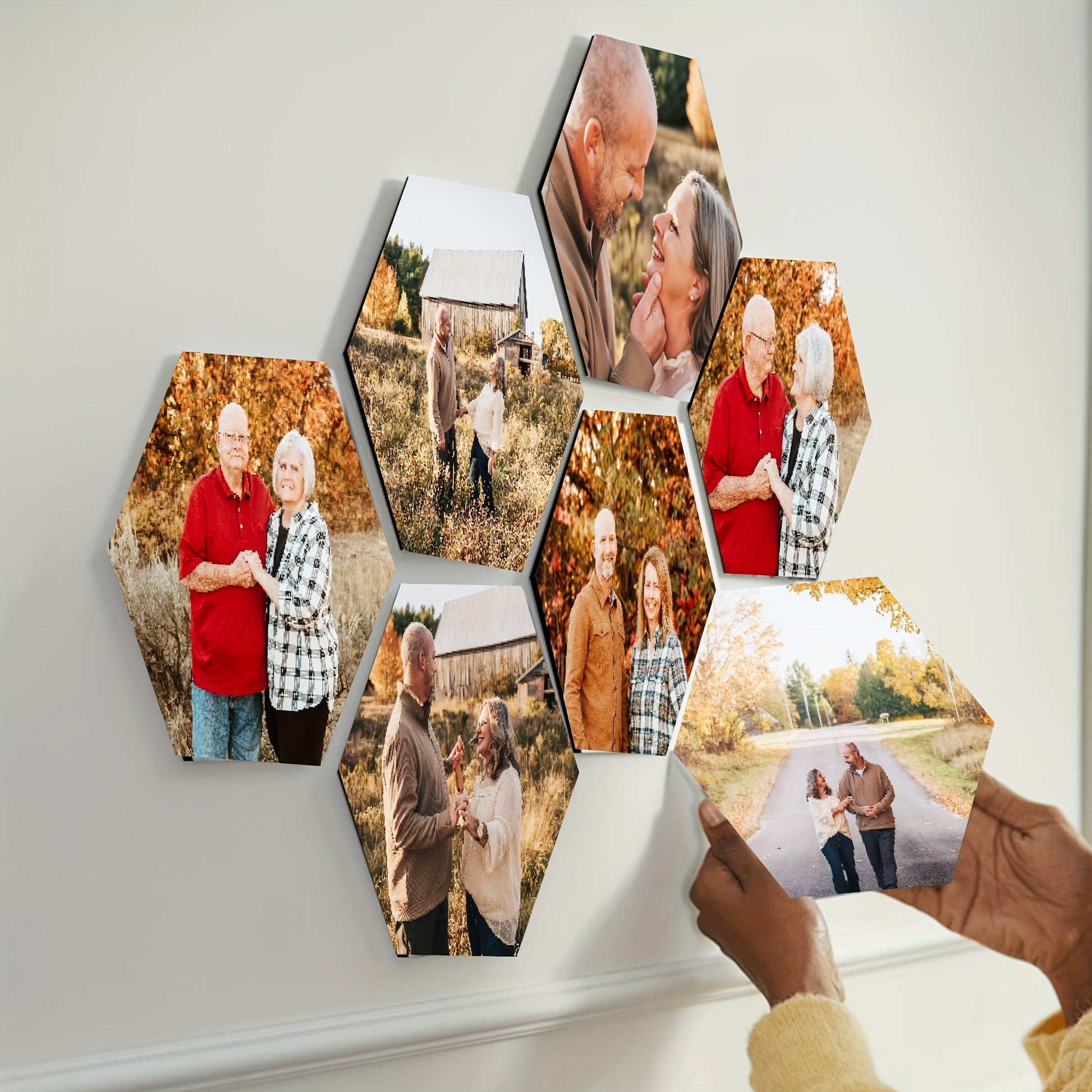 Custom Photo Hexagon Tile Print Personalized Wall Art 94x8 Inch Picture Collage Family Photo Gift Adhesive Mount No Damage