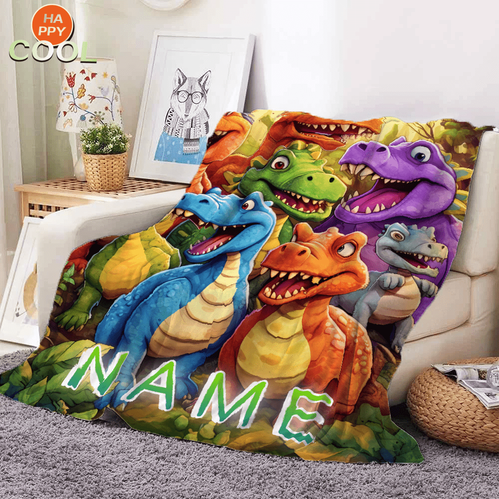 Personalized Dinosaur Name Flannel Blanket Cozy Comfort
