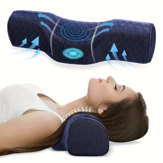Neck Support Pillow Medium Soft Blue Washable Sleep Relief