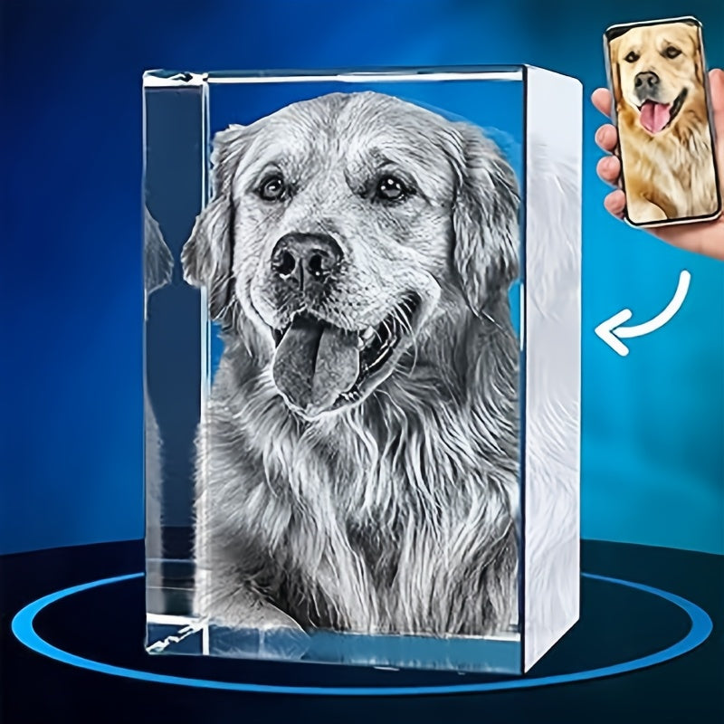 Custom LaserEngraved Pet Photo Glass Keepsake  Personalized Pet Memorial Ornament Valentines Day Gift Anniversary Keepsake Bereavement Gift