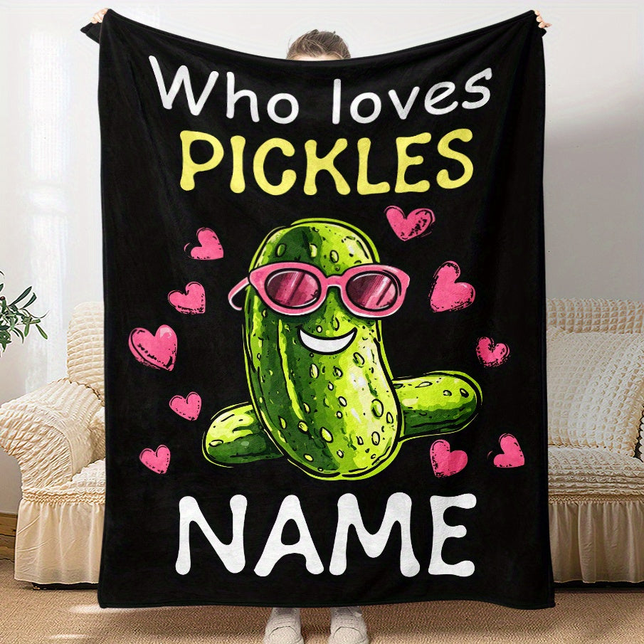 Custom Name Cactus Pickle Blanket Cozy Personalized Gift