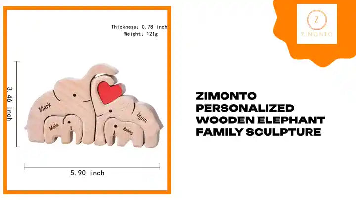 Zimonto Personalized Wooden Elephant Family Sculpture by@Outfy