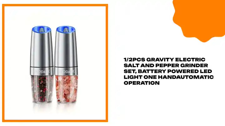 1/2pcs Gravity Electric Salt And Pepper Grinder Set, Battery Powered LED Light One HandAutomatic Operation by@Outfy