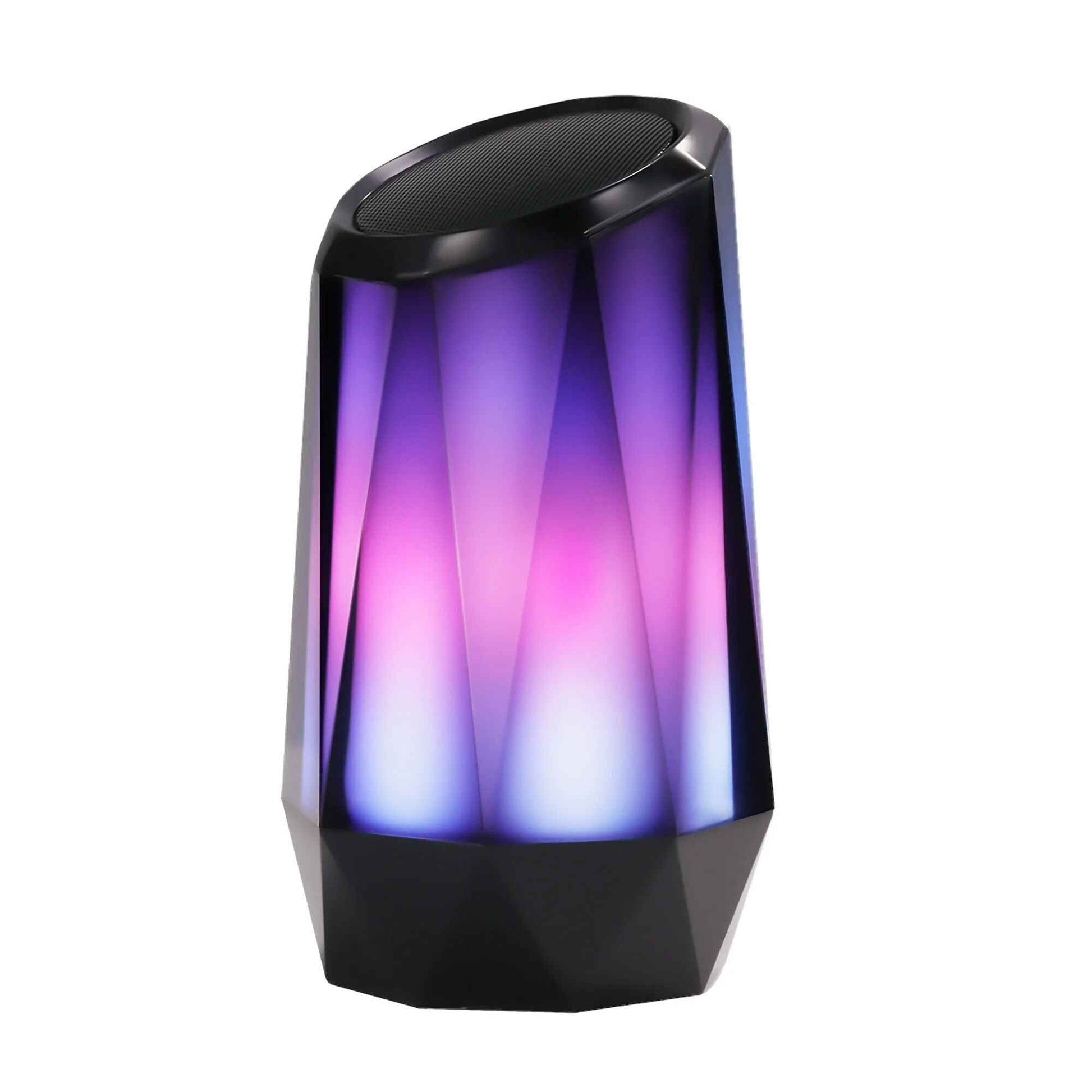 Stylish RGB LED light speaker with a geometric design and vibrant color-changing lights