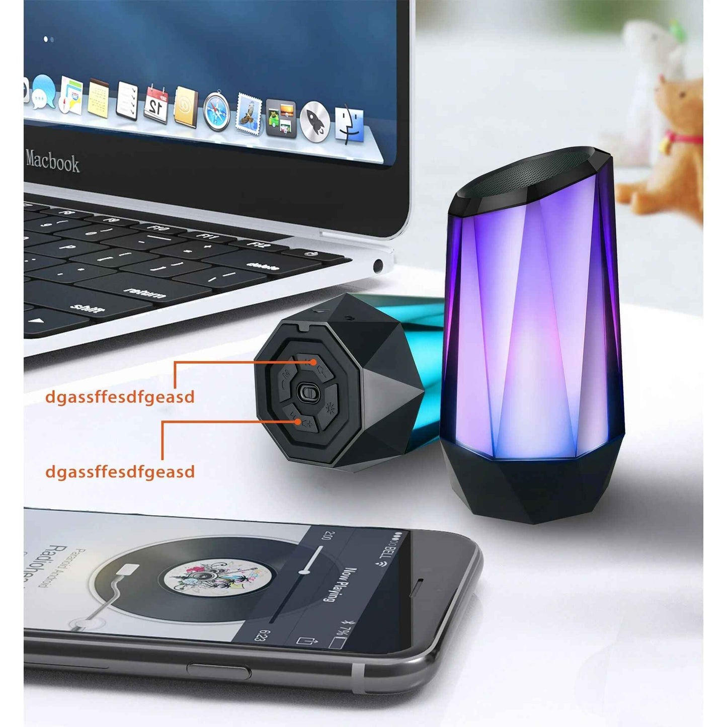 RGB LED light speaker with colorful illumination, ideal for enhancing music experience by your laptop.