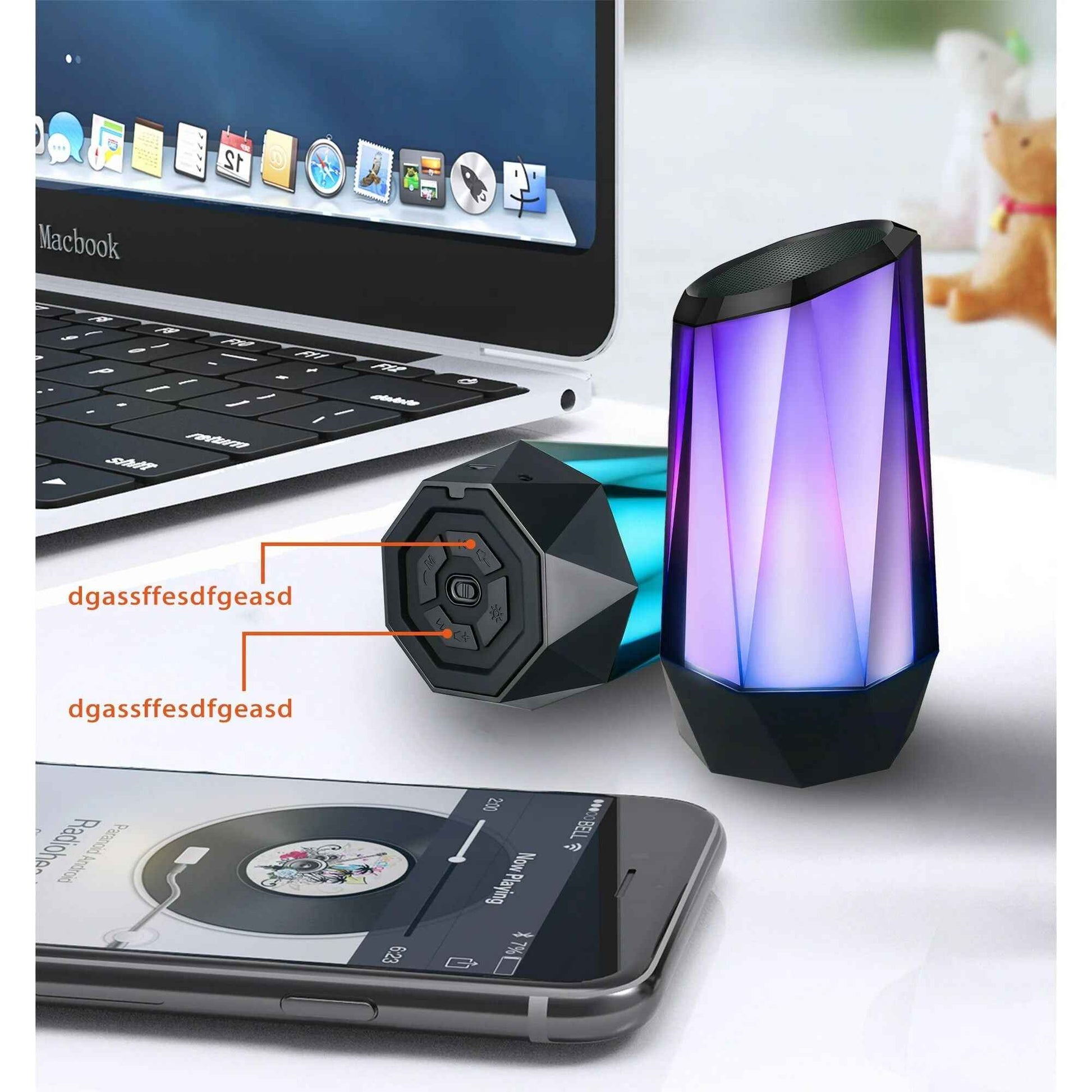 RGB LED light speaker with colorful illumination, ideal for enhancing music experience by your laptop.