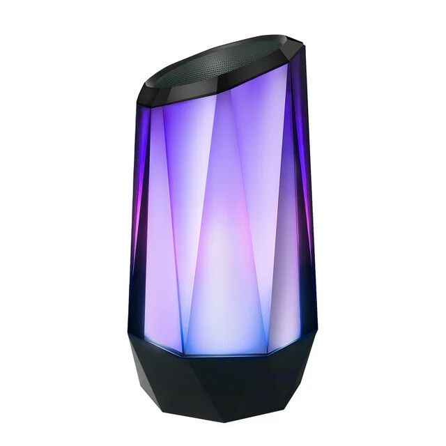 Stylish RGB LED light speaker with a geometric design and colorful lighting effects