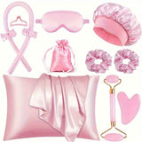 Zimonto sleep styling set for hair including satin pillowcase, sleep mask, and hair accessories