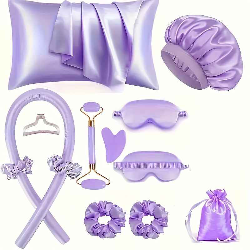 Zimonto sleep styling set for hair in lavender with pillowcase, scrunchies, eye mask, and hair accessories
