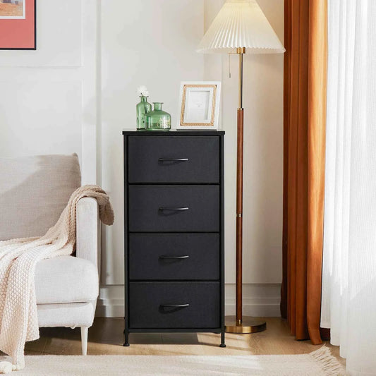 Zimonto black four-drawer cabinet as a steel frame storage solution for home organization