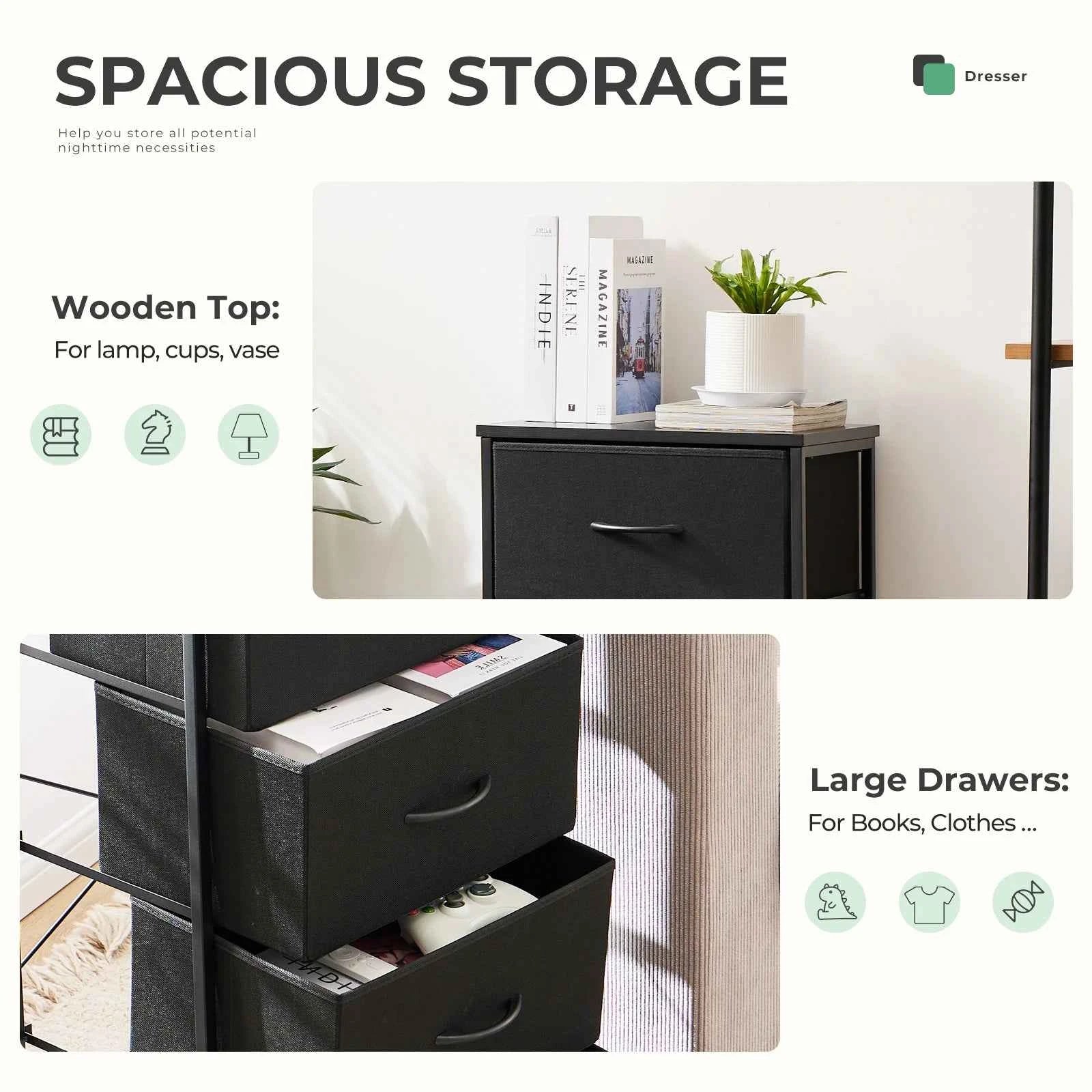 Zimonto steel frame storage solution featuring spacious drawers for books and clothes