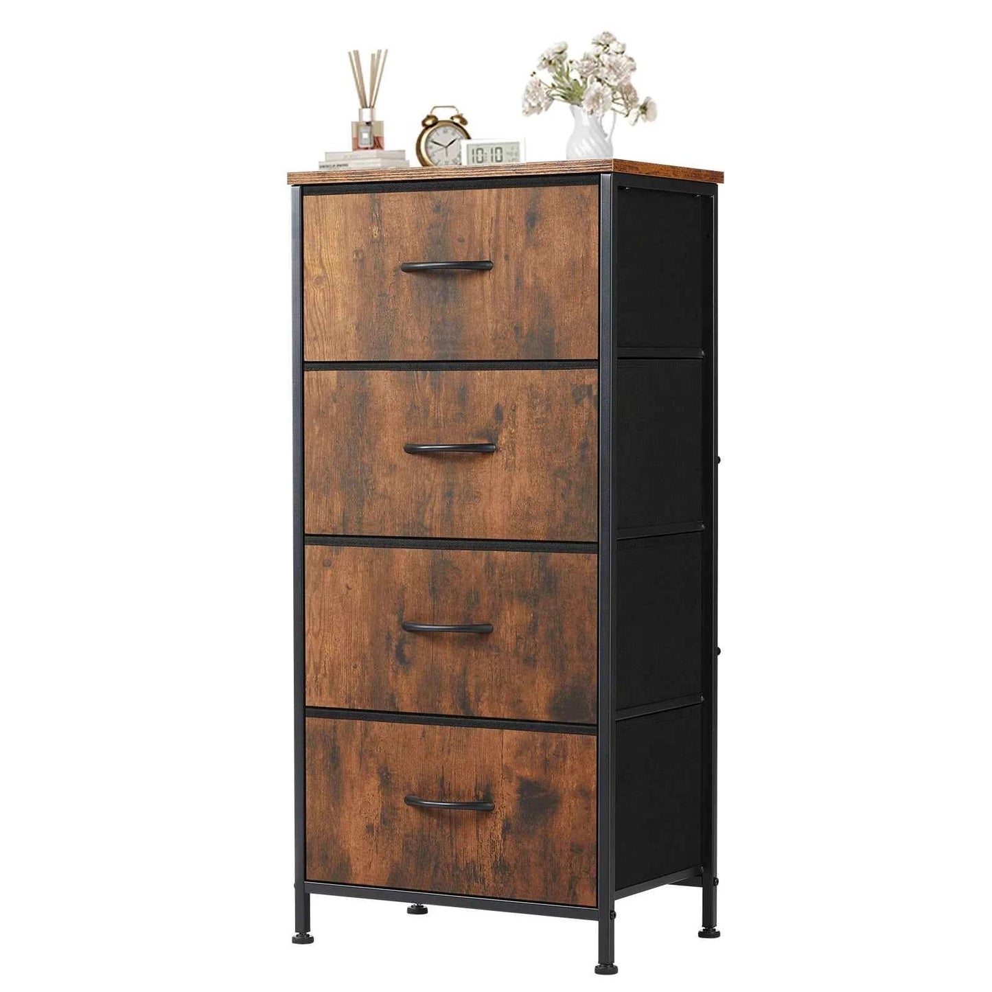 Zimonto steel frame storage solution with four drawers, stylish wood finish for home organization