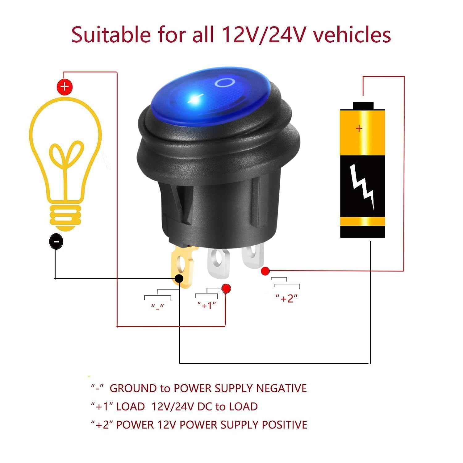 Zimonto waterproof rocker switch 12V with blue LED indicator for vehicles and electrical applications