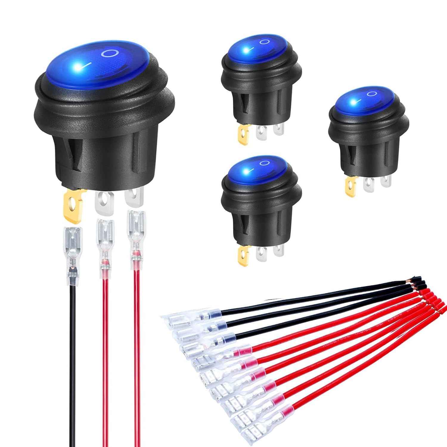 Zimonto Waterproof Rocker Switch 12V Set with Blue LED Indicator and Wiring for Easy Installation