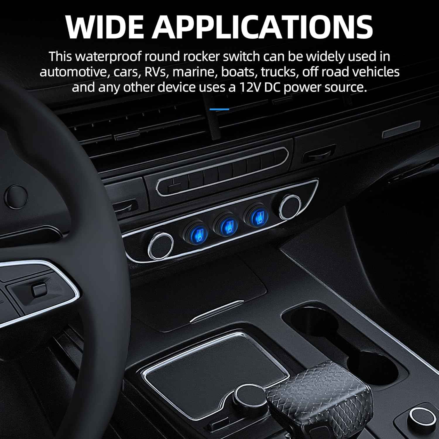 Zimonto waterproof rocker switch 12V designed for automotive and marine applications with blue LED lights